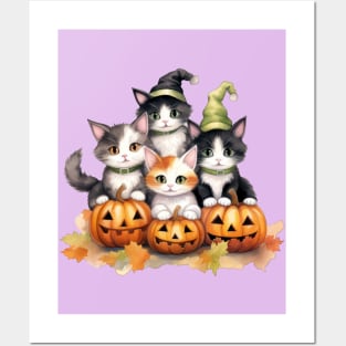 Cats, Pumpkins, and Halloween Hugs Posters and Art